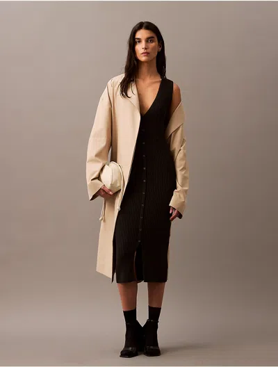 Calvin Klein Women's Smooth Cotton Rib Sweater Midi V-neck Dress