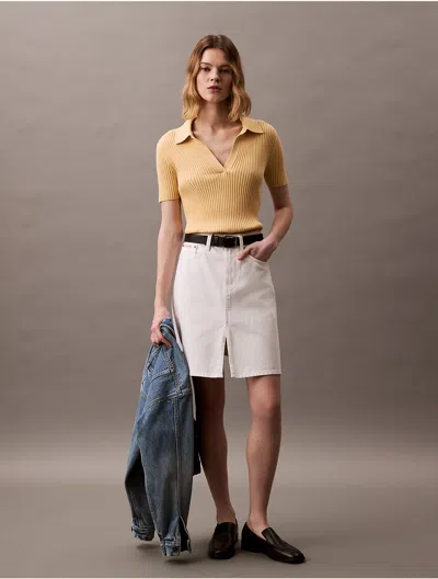 Calvin Klein Women's Smooth Cotton Rib Sweater Polo Shirt In Sahara Sun