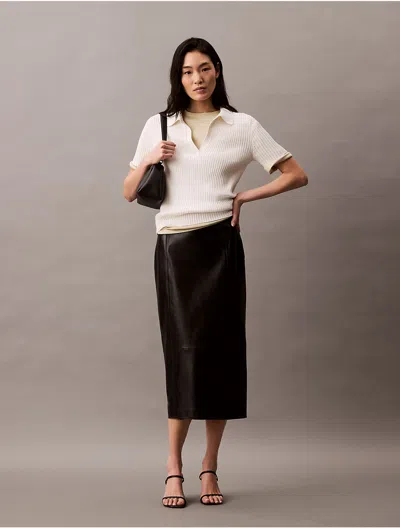 Calvin Klein Women's Smooth Cotton Rib Sweater Polo Shirt In Tofu