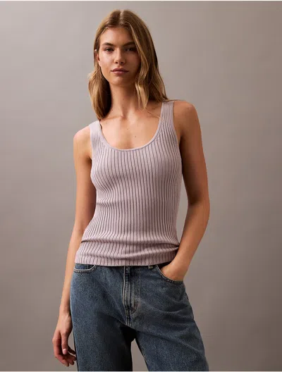 Calvin Klein Women's Smooth Cotton Rib Sweater Tank Top In Gull Grey