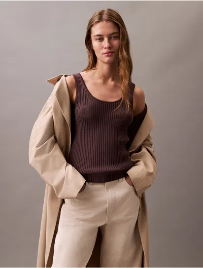 Calvin Klein Women's Smooth Cotton Rib Sweater Tank Top In Raisin