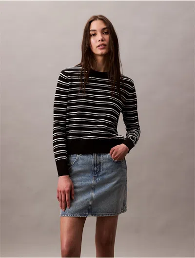 Calvin Klein Women's Smooth Cotton Stripe Crewneck Sweater