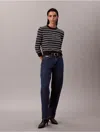 Calvin Klein Women's Smooth Cotton Stripe Crewneck Sweater In Black
