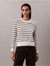 Calvin Klein Women's Smooth Cotton Stripe Crewneck Sweater In White