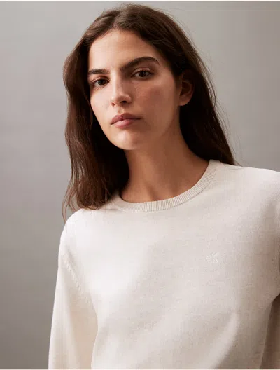 Calvin Klein Women's Smooth Cotton Sweater In Chalk Heather