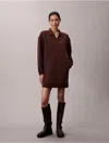 Calvin Klein Women's Smooth Mini Polo Sweatshirt Dress In Brown