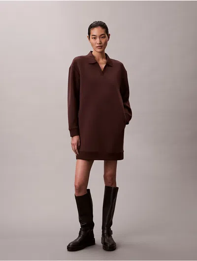 Calvin Klein Women's Smooth Mini Polo Sweatshirt Dress In Brown