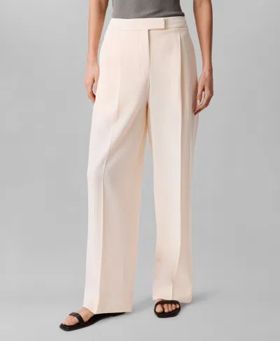 Calvin Klein Women's Soft Crepe Pleated Straight-leg Pants In Ecru