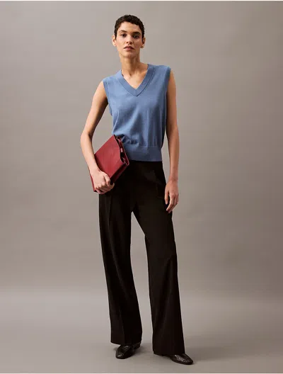 Calvin Klein Women's Soft Crepe Pleated Trouser In Black Archroma