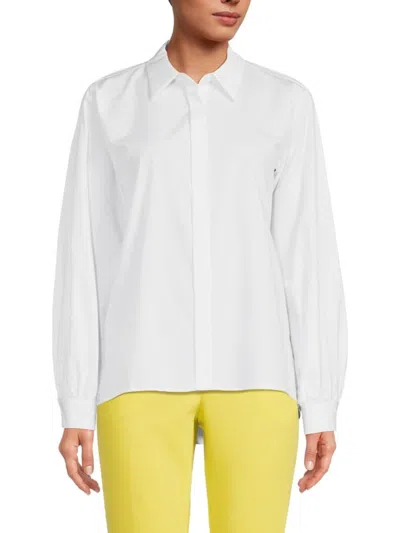 Calvin Klein Women's Solid Button Down Shirt In White