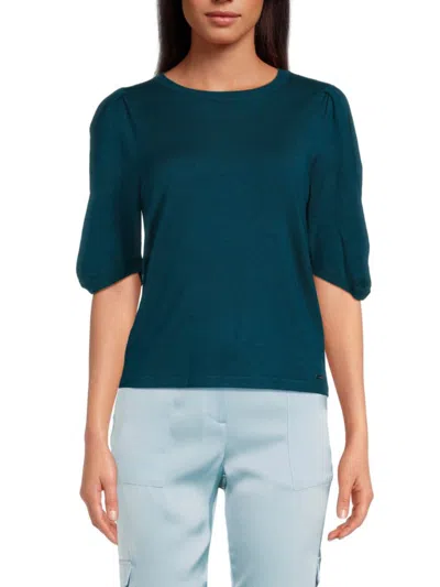 Calvin Klein Women's Solid Elbow Sleeve Sweater In Cypress