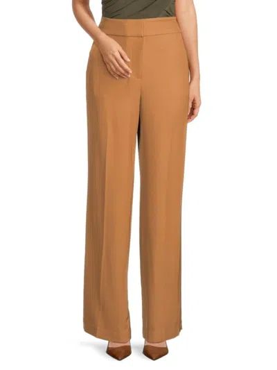 Calvin Klein Women's Solid Flat Front Pants In Luggage