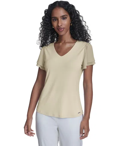 Calvin Klein Women's Solid V-neck Blouse In Neutral