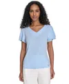 Calvin Klein Women's Solid V-neck Flutter-sleeve Top