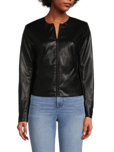 Calvin Klein Women's Splitneck Faux Leather Jacket In Black