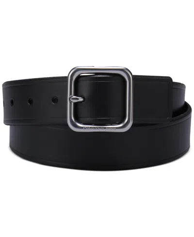 Calvin Klein Women's Square Center Bar Buckle Casual Leather Belt In Black