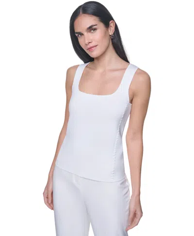Calvin Klein Women's Square Neck Sleeveless Top In White