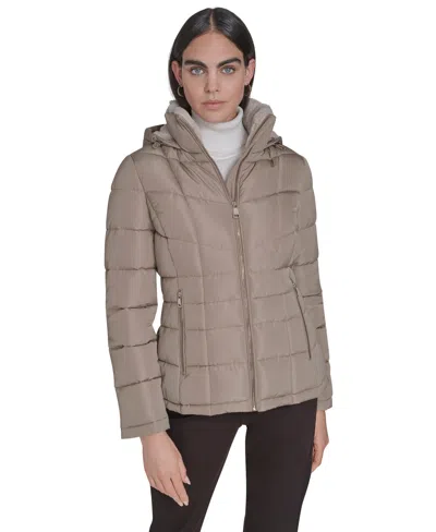 Calvin Klein Women's Stand Collar Lined Puffer Jacket In Brown