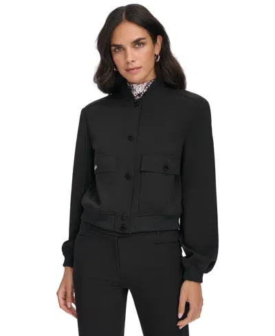 Calvin Klein Women's Stand-collar Long-sleeve Jacket In Black
