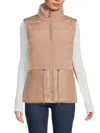 Calvin Klein Women's Stand Collar Twofer Puffer Vest In Cafe