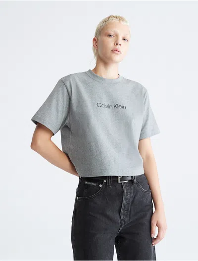 Calvin Klein Women's Standard Logo Boxy Fit Crewneck T-shirt In Medium Grey Heather