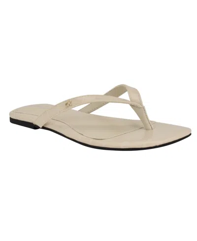 Calvin Klein Women's Stelea Flat Thong Sandals In Ivory Croco