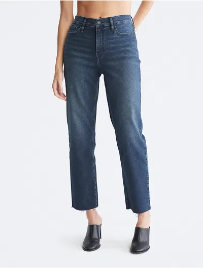 Calvin Klein Women's Straight Fit High Rise Ankle Jeans In Blue