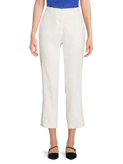 Calvin Klein Women's Straight Leg Linen Blend Cropped Pants In Soft White