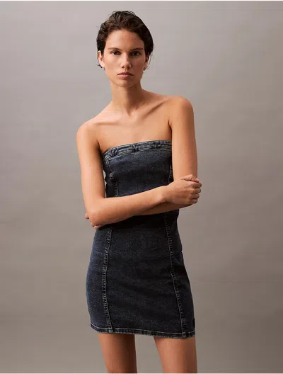 Calvin Klein Women's Strapless Denim Mini Dress In Dark Denim