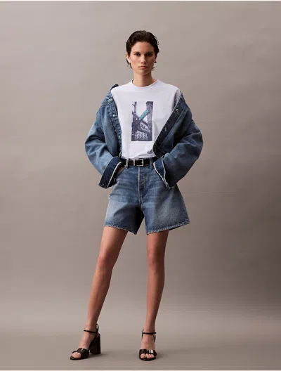 Calvin Klein Women's Street Sign Graphic Boxy T-shirt In Heather