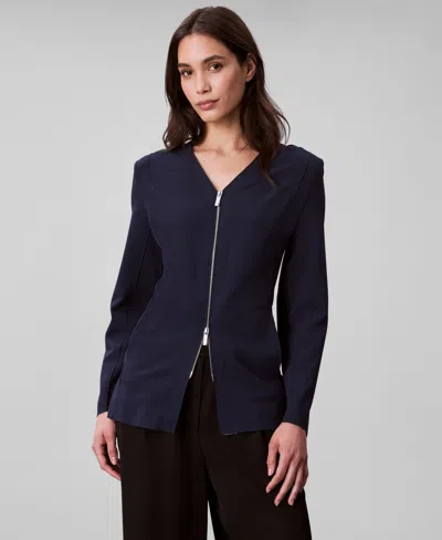Calvin Klein Women's Stretch Crepe Zip Front Jacket In Blue