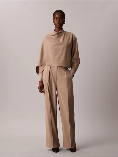 Calvin Klein Women's High-rise Wide-leg Pleated Pants In Brown