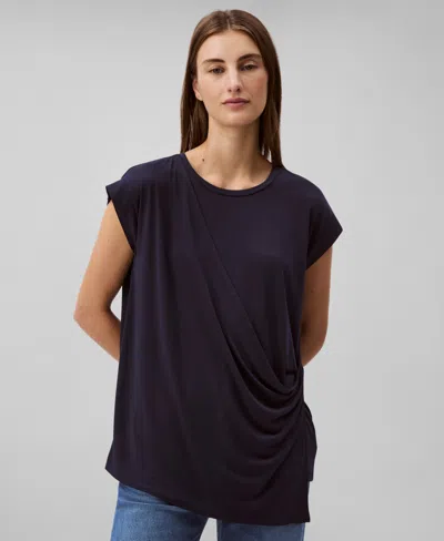 Calvin Klein Women's Stretch Jersey Draped Tee In Baritone Blue