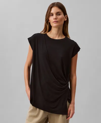 Calvin Klein Women's Stretch Jersey Draped Tee In Black