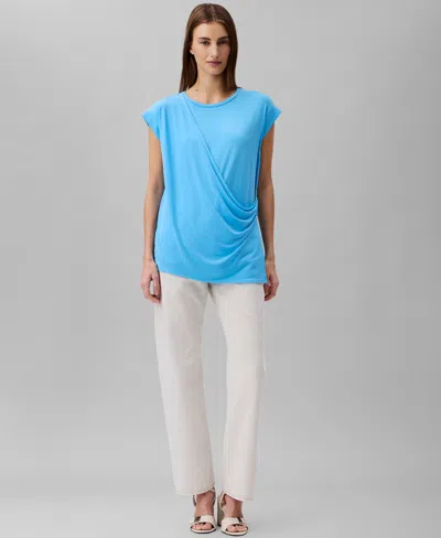 Calvin Klein Women's Stretch Jersey Draped Tee In Ethereal Blue