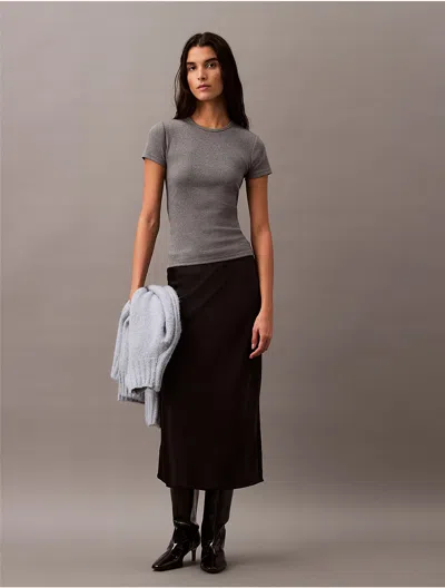 Calvin Klein Women's Stretch Satin Midi Skirt In Black Beauty
