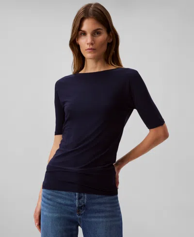 Calvin Klein Women's Stretch Slim-fit Short-sleeve Tee In Baritone Blue