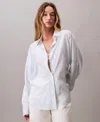 Calvin Klein Women's Stripe Dolman Sleeve Relaxed Button-down Shirt In Blue
