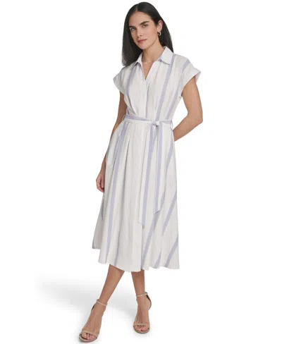 Calvin Klein Women's Striped Collared Neck Shirt Dress In Blue