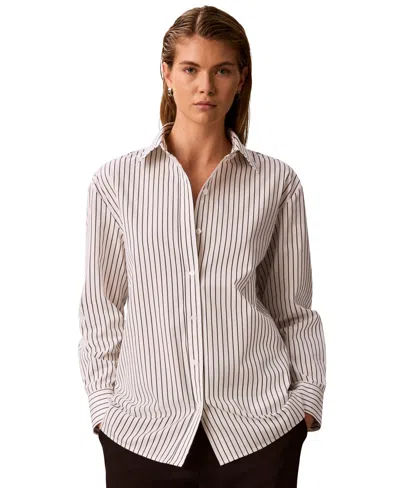 Calvin Klein Striped Cotton Poplin Shirt In Neutral