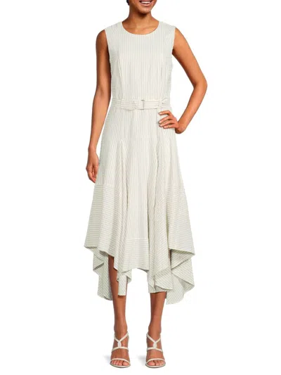 Calvin Klein Women's Striped Handkerchief Midi Dress In Soft White