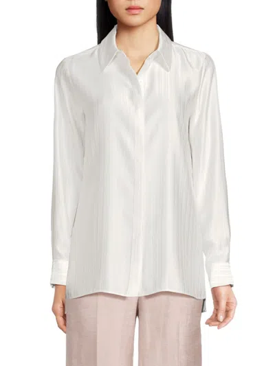 Calvin Klein Women's Striped Jacquard Button Down Shirt In White
