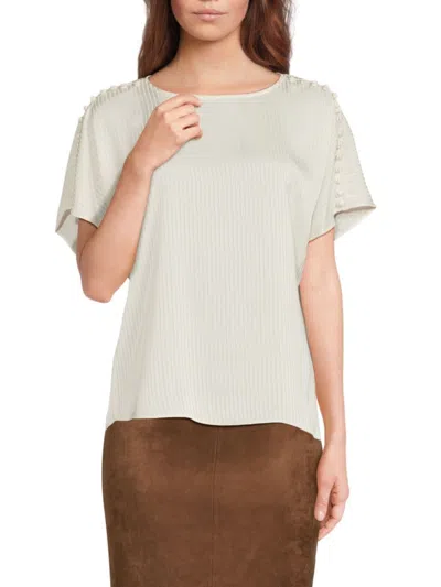 Calvin Klein Women's Striped Keyhole Top In Cream