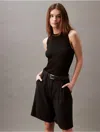 Calvin Klein Women's Striped Viscose Shine Sweater Tank In Black Beauty