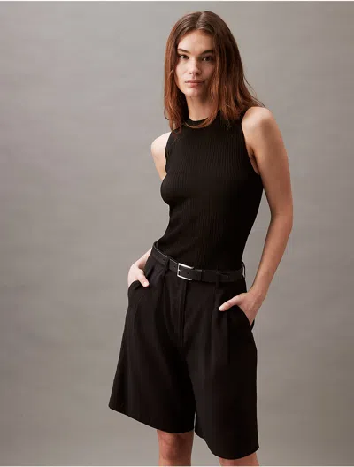 Calvin Klein Women's Striped Viscose Shine Sweater Tank In Black Beauty