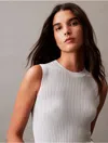 Calvin Klein Women's Striped Viscose Shine Sweater Tank In Nimbus Cloud