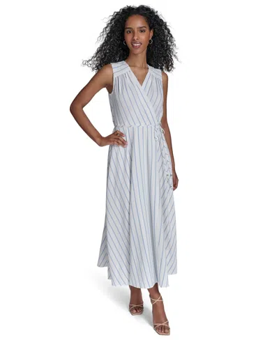 Calvin Klein Women's Striped V-neck Midi Dress In Multi