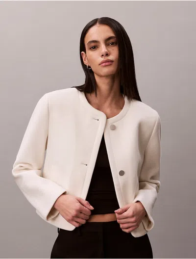 Calvin Klein Women's Structured Collarless Jacket In White