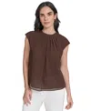 Calvin Klein Women's Studded Cap-sleeve Crewneck Blouse In Brown
