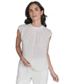 Calvin Klein Women's Studded Cap-sleeve Crewneck Blouse In White